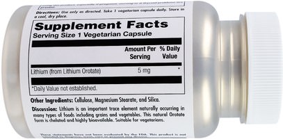 المكملات الغذائية، الليثيوم أوروتيت KAL, Lithium Orotate, 5 mg, 60 Veggie Caps