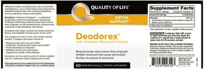 المكملات الغذائية، الفطر الطبية، الفطر أغاريكوس، الصحة، التخلص من السموم Quality of Life Labs, Deodorex, With Champex Mushroom Extract, 200 mg, 60 Veggie Caps