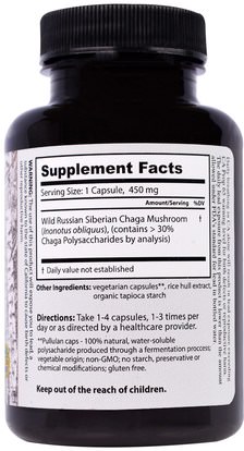 المكملات الغذائية، الفطر الطبية، الفطر تشاغا، كبسولات الفطر Dragon Herbs, Wild Siberian Chaga, 350 mg, 100 Capsules