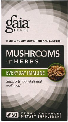 المكملات الغذائية، الفطر الطبية Gaia Herbs, Mushrooms + Herbs, Everyday Immune, 60 Veggie Caps