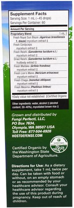 المكملات الغذائية، الفطر الطبية، الدعم المناعي Fungi Perfecti, Host Defense, Organic Stamets 7 Extract, Daily Immune Support, 2 fl oz (60 ml)