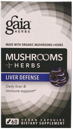 المكملات الغذائية، الفطر الطبية، كبسولات الفطر Gaia Herbs, Mushrooms + Herbs, Liver Defense, 60 Veggie Caps