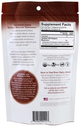المكملات الغذائية، الفطر الطبية Organic Mushroom Nutrition, Cordyceps, Mushroom Powder, 3.57 oz (100 g)
