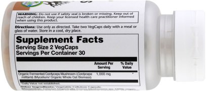 المكملات الغذائية، الفطر الطبية Solaray, Organic Grown Fermented Cordyceps, 500 mg, 60 Veggie Caps