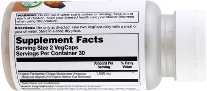 المكملات الغذائية، الفطر الطبية Solaray, Organically Grown Fermented Chaga, 60 Veggie Caps