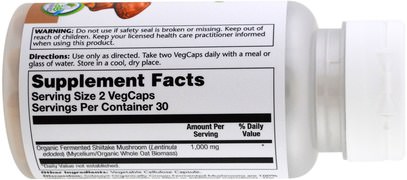 المكملات الغذائية، الفطر الطبية Solaray, Organically Grown Fermented Shiitake, 60 Veggie Caps