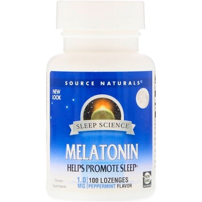 المكملات الغذائية، الميلاتونين 1 ملغ Source Naturals, Melatonin, 1 mg, Peppermint Flavored Sublingual, 100 Tablets