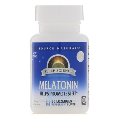 المكملات الغذائية، الميلاتونين 2 ملغ Source Naturals, Melatonin, 2.5 mg, Peppermint Flavored Sublingual, 60 Tablets