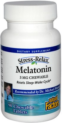 المكملات الغذائية، الميلاتونين 3 ملغ Natural Factors, Stress-Relax, Melatonin, 3 mg, 90 Chewable Tablets
