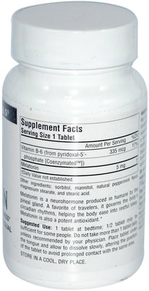 المكملات الغذائية، مجمع الميلاتونين Source Naturals, Melatonin, 5 mg, Peppermint Flavored Sublingual, 200 Tablets