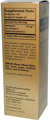 المكملات الغذائية، الميلاتونين السائل Solgar, Liquid Melatonin, Natural Black Cherry Flavor, 10 mg, 2 fl oz (59 ml)