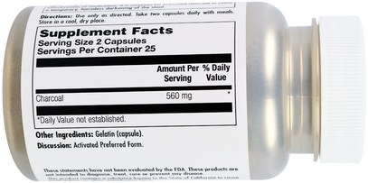 المكملات الغذائية، المعادن، الفحم المنشط KAL, Charcoal Activated, 280 mg, 50 Capsules