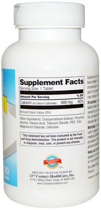 المكملات الغذائية، المعادن، كربونات الكالسيوم 21st Century, Calcium Supplement 600, 200 Tablets