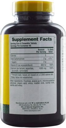 المكملات الغذائية، المعادن، الكالسيوم، الكالسيوم مضغ Natures Plus, Chewable Calcium Malted Milk Balls w/ Vitamin D, 180 Tablets