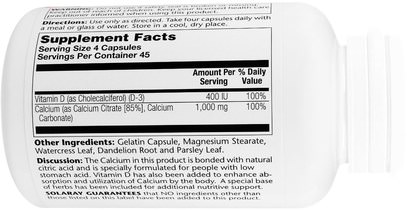 المكملات الغذائية، المعادن، سيترات الكالسيوم Solaray, Calcium Citrate with Vitamin D-3, 180 Capsules