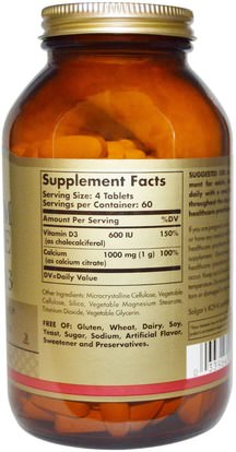 المكملات الغذائية، المعادن، سيترات الكالسيوم Solgar, Calcium Citrate with Vitamin D3, 240 Tablets