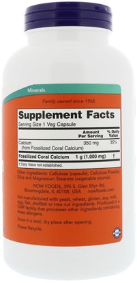 المكملات الغذائية، المعادن، الكالسيوم، الكالسيوم المرجانية Now Foods, Coral Calcium, 1,000 mg, 250 Veg Capsules