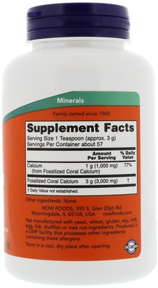 المكملات الغذائية، المعادن، الكالسيوم، الكالسيوم المرجانية Now Foods, Coral Calcium Powder, 6 oz (170 g)
