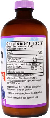 المكملات الغذائية، المعادن، الكالسيوم، الكالسيوم السائل Bluebonnet Nutrition, Liquid Calcium Magnesium Citrate Plus Vitamin D3, Natural Blueberry Flavor, 16 fl oz (472 ml)