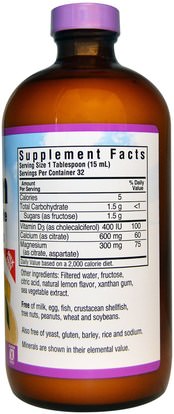 والمكملات الغذائية، والمعادن، والكالسيوم والمغنيسيوم Bluebonnet Nutrition, Liquid Calcium, Magnesium Citrate Plus Vitamin D3, Natural Lemon Flavor, 16 fl oz (472 ml)
