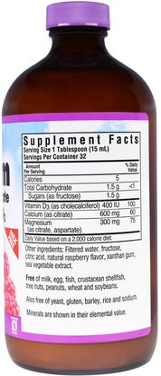 والمكملات الغذائية، والمعادن، والكالسيوم والمغنيسيوم Bluebonnet Nutrition, Liquid Calcium, Magnesium Citrate Plus Vitamin D3, Natural Raspberry Flavor, 16 fl oz (472 ml)
