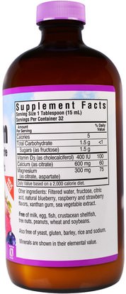 والمكملات الغذائية، والمعادن، والكالسيوم والمغنيسيوم Bluebonnet Nutrition, Liquid Calcium Magnesium Citrate Plus Vitamin D3, Natural Mixed Berry Flavor, 16 fl oz (472 ml)
