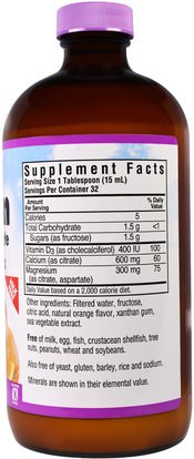 والمكملات الغذائية، والمعادن، والكالسيوم والمغنيسيوم Bluebonnet Nutrition, Liquid Calcium Magnesium Citrate Plus Vitamin D3, Natural Orange Flavor, 16 fl oz (472 ml)