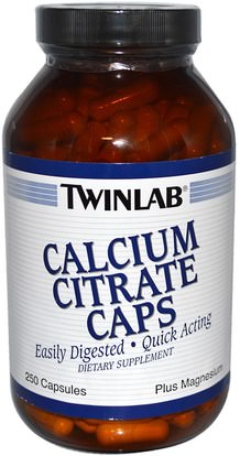 المكملات الغذائية، المعادن، الكالسيوم والمغنيسيوم، سيترات الكالسيوم Twinlab, Calcium Citrate Caps, Plus Magnesium, 250 Capsules