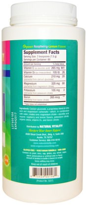 المكملات الغذائية، المعادن، الكالسيوم والمغنيسيوم، الهدوء الطبيعي Natural Vitality, Natural Calm Plus Calcium, Organic Raspberry-Lemon Flavor, 16 oz (454 g)