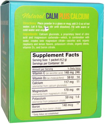 المكملات الغذائية، المعادن، الكالسيوم والمغنيسيوم، الهدوء الطبيعي Natural Vitality, Natural Calm Plus Calcium, Raspberry-Lemon Flavor, 30 Single-Serving Packs, 0.15 oz (4.2 g) Each