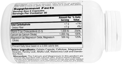 والمكملات الغذائية، والمعادن، والكالسيوم والمغنيسيوم Solaray, Cal-Mag Citrate, 1000 IU Vitamin D-3, 180 Capsules