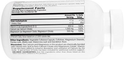 والمكملات الغذائية، والمعادن، والكالسيوم والمغنيسيوم Solaray, Cal-Mag Citrate, 400 IU Vitamin D, 360 Vegetarian Capsules
