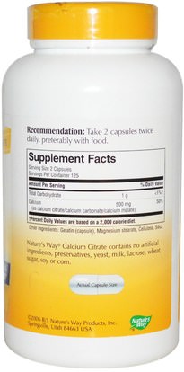 المكملات الغذائية، والمعادن، والكالسيوم Natures Way, Calcium Citrate, 250 Capsules