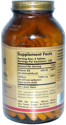 المكملات الغذائية، المعادن، الكالسيوم، الكالسيوم المحار Solgar, Calcium 600, from Oyster Shell with Vitamin D3, 240 Tablets