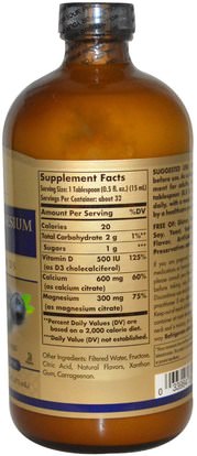 المكملات الغذائية، والمعادن، والكالسيوم Solgar, Calcium Magnesium Citrate, with Vitamin D3, Liquid, Natural Blueberry Flavor, 16 fl oz (473 ml)