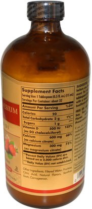 المكملات الغذائية، والمعادن، والكالسيوم Solgar, Calcium Magnesium Citrate, with Vitamin D3, Liquid, Natural Strawberry Flavor, 16 fl oz (473 ml)