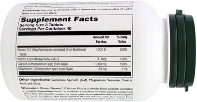 المكملات الغذائية، والمعادن، والكالسيوم Sunny Green, Ocean Greens Calcium Plus, 120 Tablets