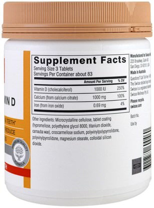المكملات الغذائية، والمعادن، والكالسيوم Swisse, Calcium + Vitamin D, 250 Tablets
