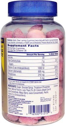المكملات الغذائية، غوميز والمعادن والكالسيوم فيتامين د Citracal, Calcium Supplement + D3 Gummies, Natural Blueberry, Strawberry, and Watermelon, 70 Gummies
