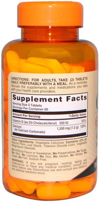 والملاحق، والمعادن، والكالسيوم فيتامين د Sundown Naturals, Calcium, Plus Vitamin D3, 600 mg, 120 Tablets
