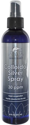 والملاحق، والمعادن، والفضة الغروية White Egret Personal Care, Colloidal Silver Spray, 30 ppm, 8 fl oz (237 ml)