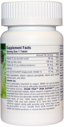 المكملات الغذائية، والمعادن، والحديد Source Naturals, Vegan True, Iron Support, 180 Tablets