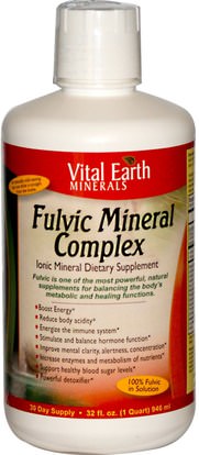 المكملات الغذائية، المعادن، المعادن السائلة Vital Earth Minerals, Fulvic Mineral Complex, Ionic Mineral Dietary Supplement, 32 fl oz (946 ml)