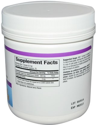 المكملات الغذائية، والمعادن، سترات المغنيسيوم، والصحة، ومكافحة الإجهاد Natural Factors, Stress-Relax, Magnesium Citrate, Natural Berry Drink Mix, 8.8 oz (250 g) Powder
