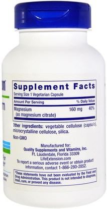 المكملات الغذائية، والمعادن، سيترات المغنيسيوم Life Extension, Magnesium (Citrate), 160 mg, 100 Veggie Caps