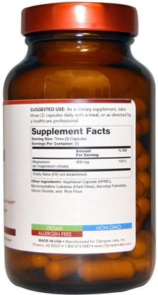 المكملات الغذائية، والمعادن، سيترات المغنيسيوم Olympian Labs Inc., Magnesium Citrate, 400 mg, 100 Veggie Caps