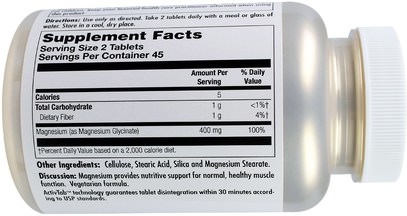 المكملات الغذائية، المعادن، غليسينات المغنيسيوم KAL, Magnesium Glycinate 400, 400 mg, 90 Tablets