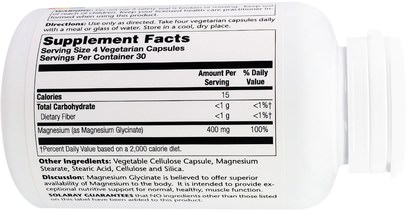 المكملات الغذائية، المعادن، غليسينات المغنيسيوم Solaray, Magnesium Glycinate, 400 mg, 120 Veggie Caps