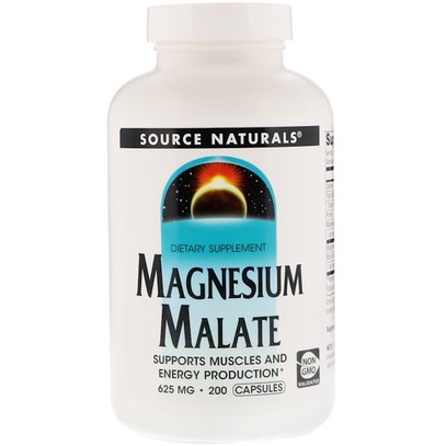 المكملات الغذائية، المعادن، المغنيسيوم مالات Source Naturals, Magnesium Malate, 625 mg, 200 Capsules