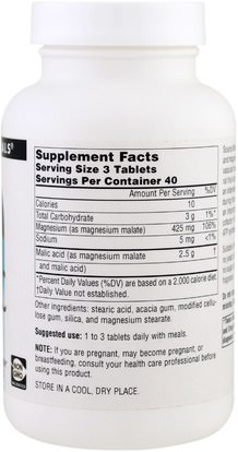 والمكملات الغذائية، والمعادن، وحمض الماليك المغنيسيوم Source Naturals, Malic Acid, 833 mg, 120 Tablets